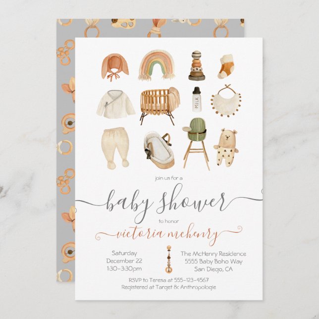 Boho Scandi Baby Shower Invitation (Front/Back)