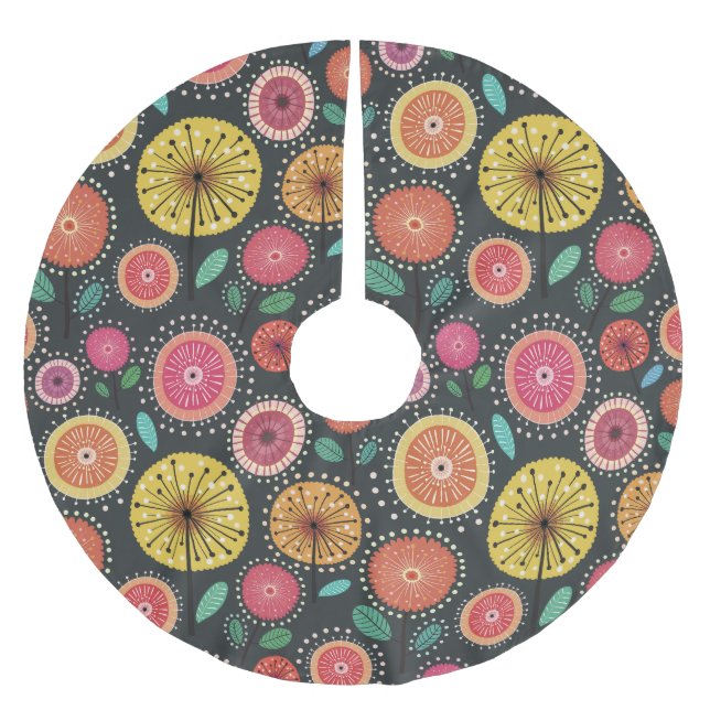 Boho Scandi folk floral pattern  Brushed Polyester Tree Skirt (Front)