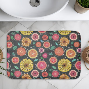 Boho Scandi folk flower pattern  Bath Mat