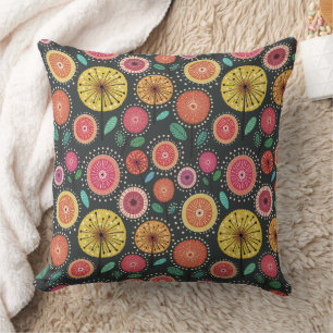 Boho Scandi folk flower pattern Throw Pillow