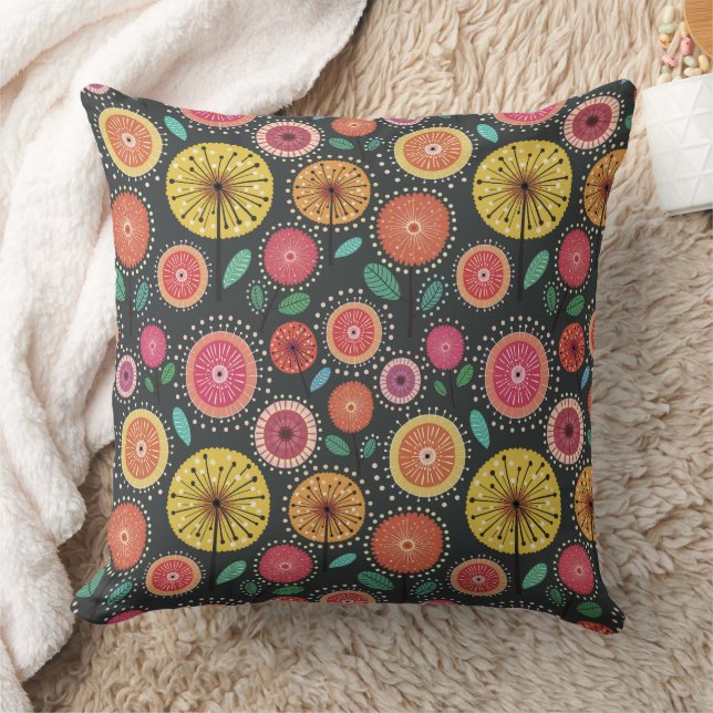 Boho Scandi folk flower pattern Throw Pillow (Blanket)