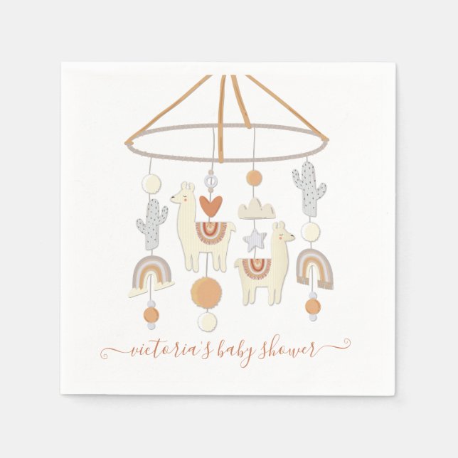 Boho Scandi Mobile Baby Shower Napkins (Front)