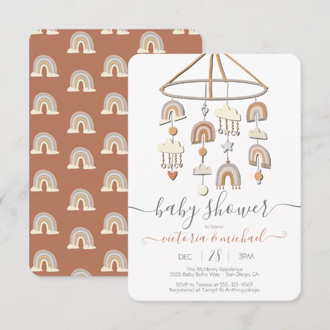 Boho Scandi Rainbow Mobile Baby Shower Invitation (Front/Back)