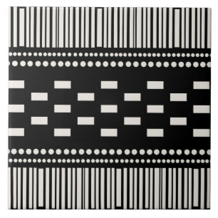 Boho Scandinavian Lines Dots Black White Ceramic Tile