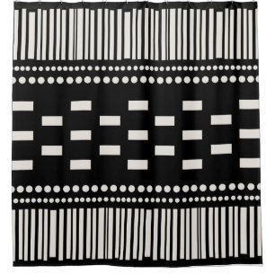 Boho Scandinavian Lines Dots Black White Shower Curtain