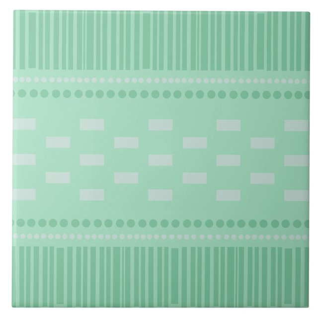 Boho Scandinavian Lines Dots Mint Green Ceramic Tile (Front)