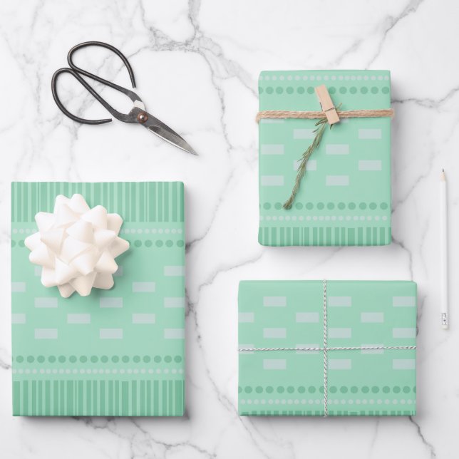 Boho Scandinavian Lines Dots Mint Green Wrapping Paper Sheet (Front)