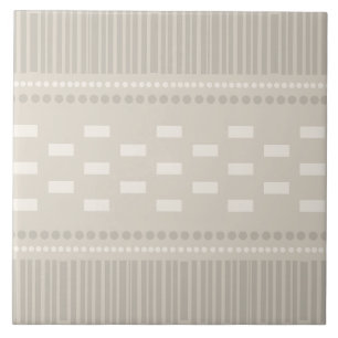 Boho Scandinavian Lines Dots Taupe Ceramic Tile