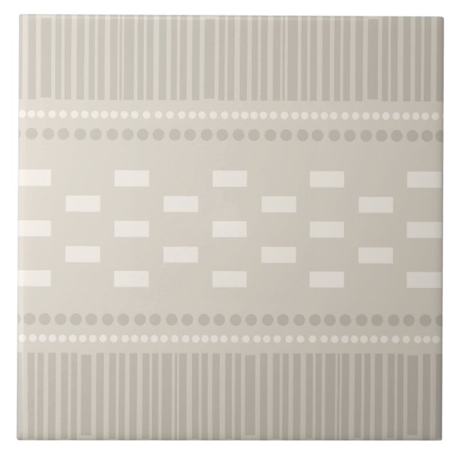 Boho Scandinavian Lines Dots Taupe Ceramic Tile (Front)