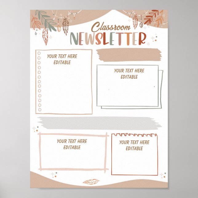 Boho school newsletter editable template poster (Front)