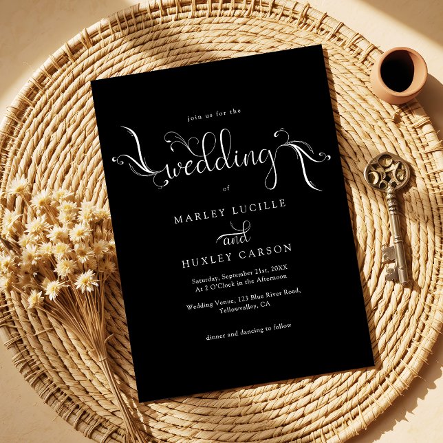 Boho Script Black Modern Minimalist Wedding Invitation (Creator Uploaded)