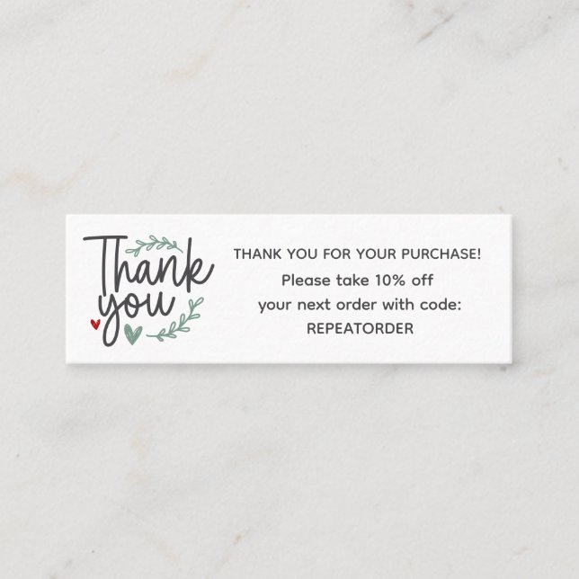 Boho script handwriting thank you logo mini business card (Front)