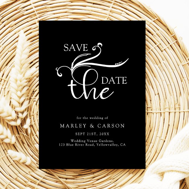 Boho Script Minimalist Black Wedding Save The Date (Creator Uploaded)