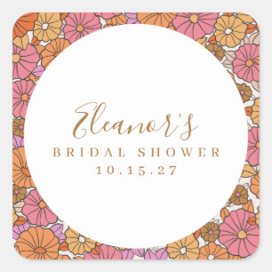 Boho Script Ochre Pink Floral Bridal Shower Custom Square Sticker