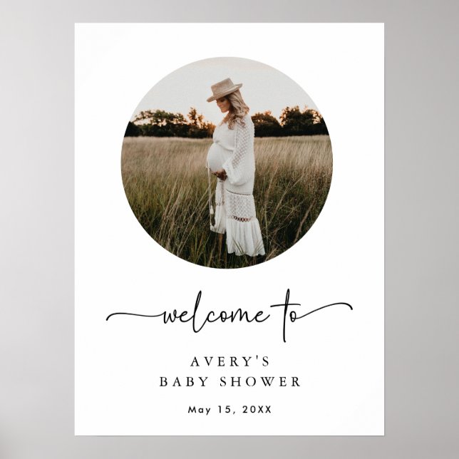 Boho Script Photo Baby Shower Welcome Sign (Front)