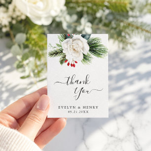 Boho Script Pine Greenery Wedding Budget Thank You Card