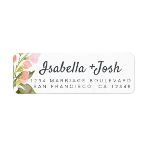 Boho Script Pink Floral Wedding Return Address Label