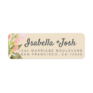 Boho Script Pink Floral Wedding Return Address Label