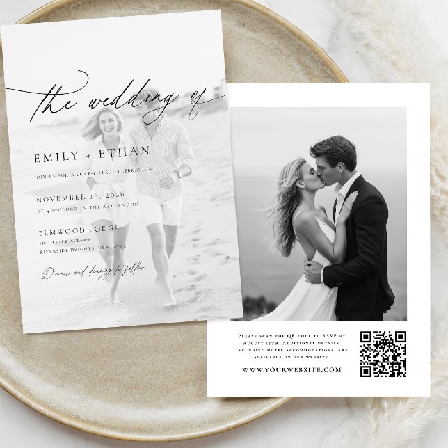 Boho Script QR Code Photo Wedding Invitation (Creator Uploaded)