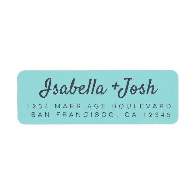 Boho Script Turquoise Wedding Return Address Label (Front)