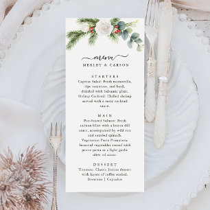 Boho Script Winter Greenery Evergreen Wedding Menu