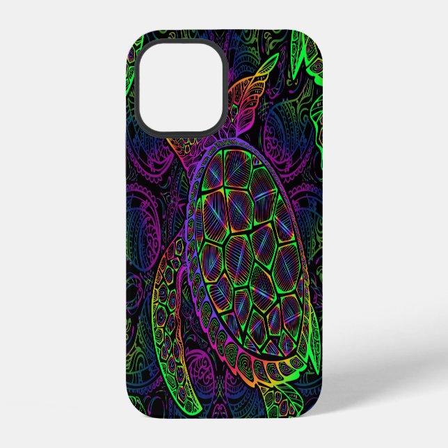 Boho Sea Turtle: Psychedelic Mandala Pattern iPhone Case (Back)