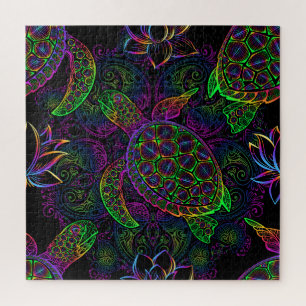 Boho Sea Turtle: Psychedelic Mandala Pattern Jigsaw Puzzle