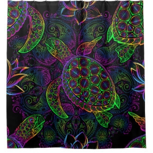 Boho Sea Turtle: Psychedelic Mandala Pattern Shower Curtain