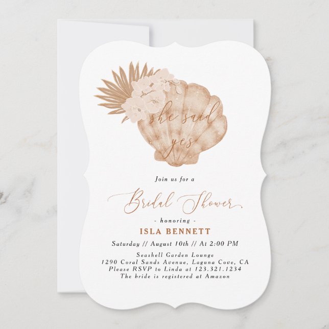 Boho Seashell Bridal Shower Invitation (Front)