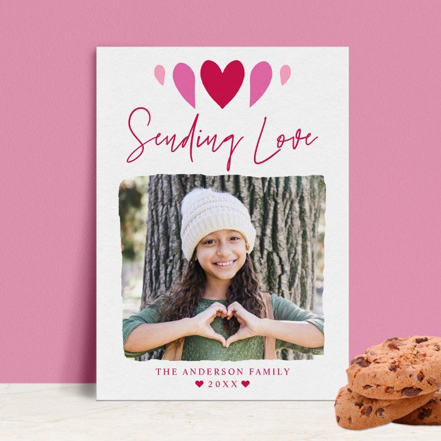 Boho Sending Love Pink Photo Valentine's Day Holiday Card (Creator Uploaded)