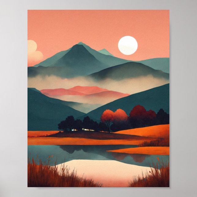 "Boho Serenity: Minimalist Mountain Escape" Poster (Front)