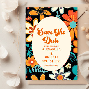 Boho Seventies Retro Floral Wedding Save The Date