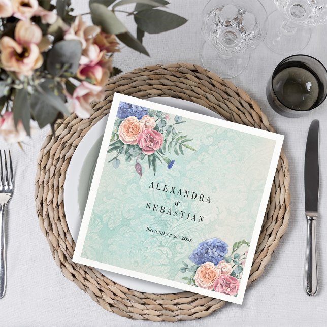 Boho Shabby Chic Flowers Green Rustic Wedding Napkin (Creator Uploaded)