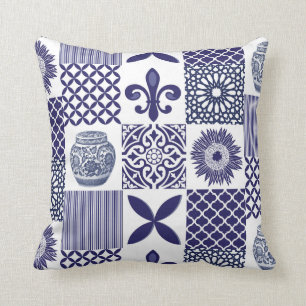 Boho Shabby Chic Sunflowers and Moroccan Tiles Cushion