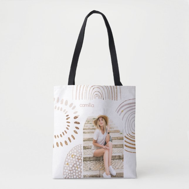 Boho Shapes and Name with Photo Arch Tote Bag (Front)