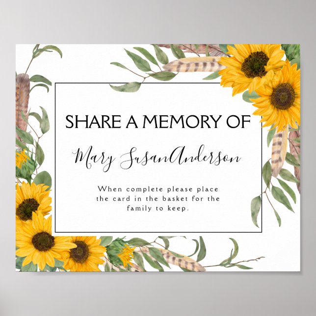 Boho Share a Memory of Attendance Card Sign (Front)