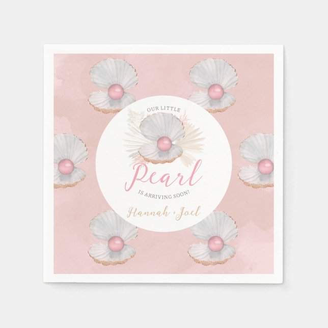 Boho Shell Pink Pearl Ocean Baby Shower Napkin (Front)