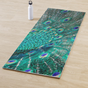 Boho Shimmering Chic Peacock Feather  Yoga Mat