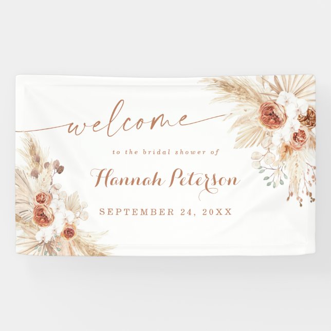 Boho Shower Pampas Grass Welcome Sign Banner (Horizontal)