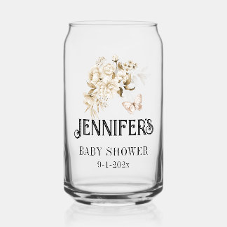 Boho Shower Sepia Floral Bouquet Mother-to-Be Can Glass
