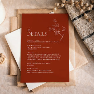 Boho Sienna Terracotta Floral Wedding Details Enclosure Card
