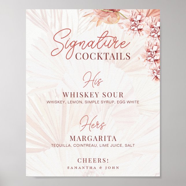 Boho Signature Cocktails His Hers Drinks Wedding Poster (Front)
