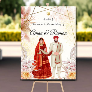 Boho Sikh wedding sign Sikh couple welcome sign