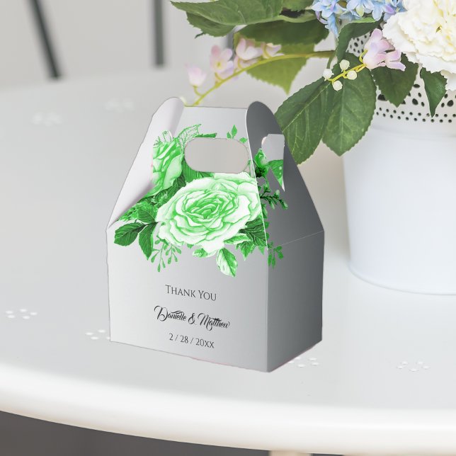 Boho Silver and Green Roses Wedding  Favour Box (Creator Uploaded)