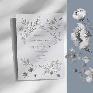 Boho Silver Blue Wedding Invitation