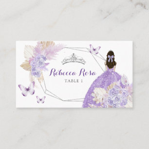 Boho Silver Lilac Floral Butterfly Quinceañera Place Card