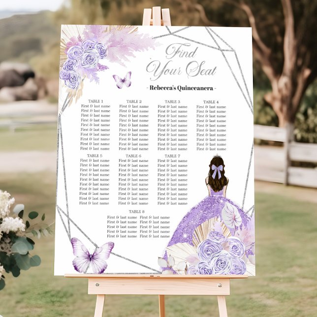 Boho Silver Purple Floral 15 Años Seating Chart (Creator Uploaded)
