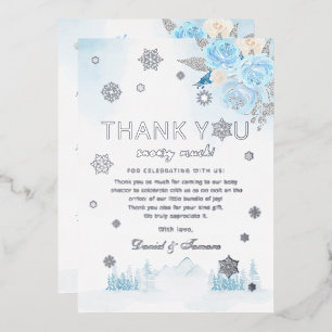 Boho Silver Snowflake Winter Baby Shower Thank You