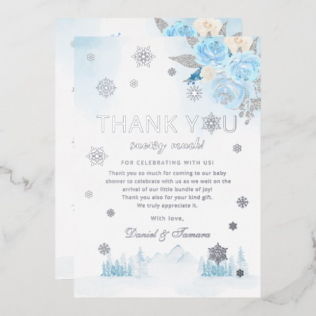 Boho Silver Snowflake Winter Baby Shower Thank You (Front/Back)