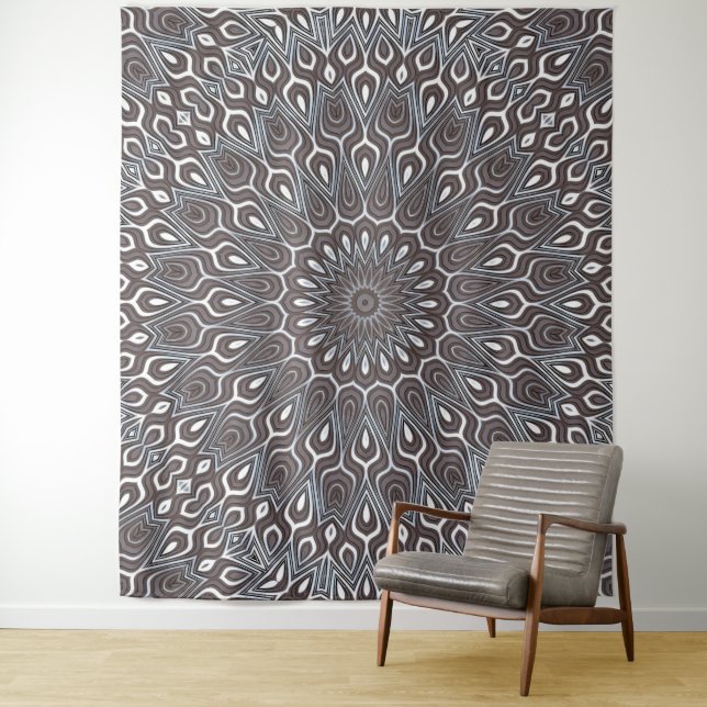 Boho Silver Vintage Reiki Yoga Mandala Backdrop  Tapestry (In Situ)